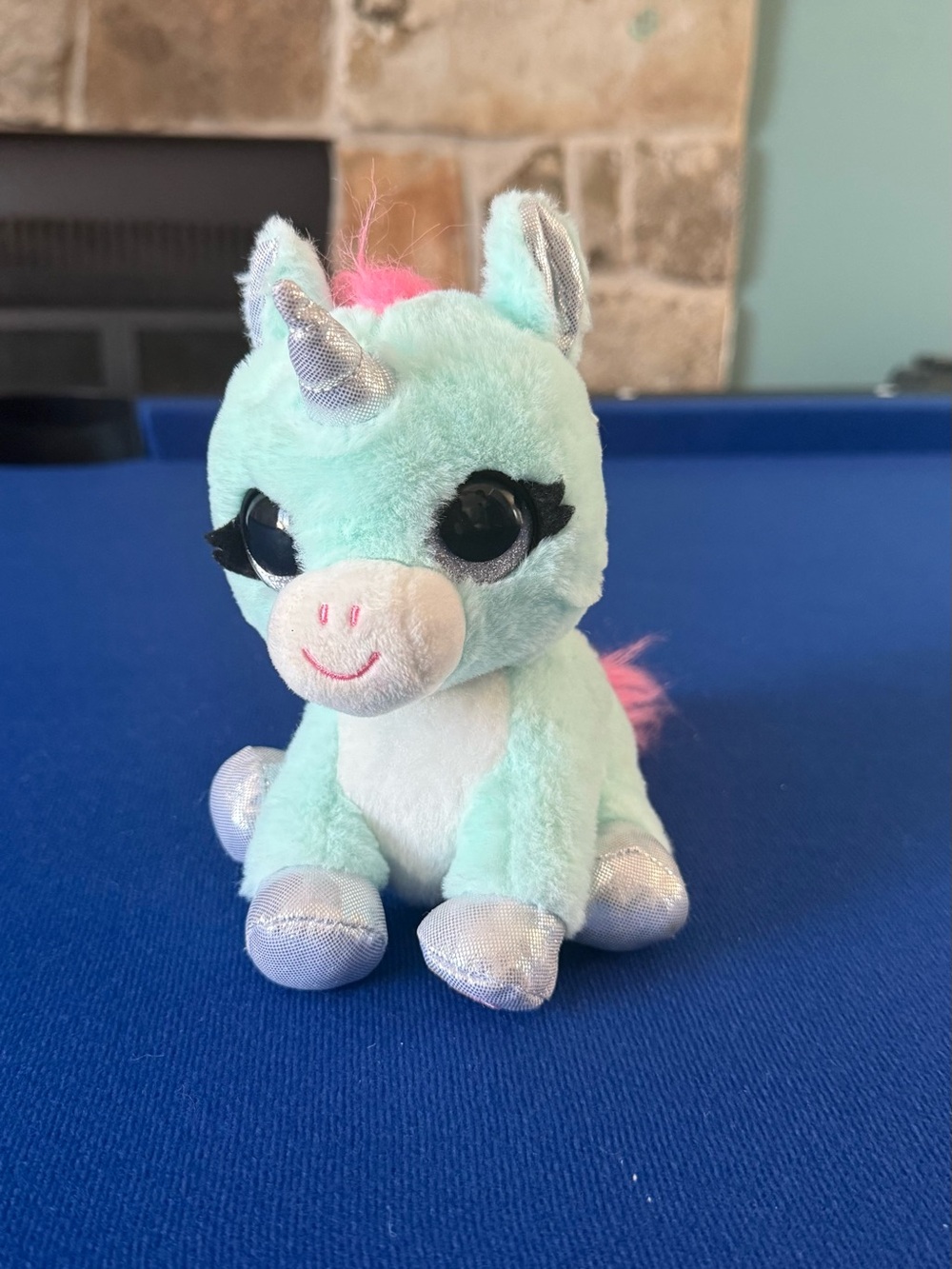 Plush Mint Unicorn Stuffed Toy with Pink Mane - Kids Toy